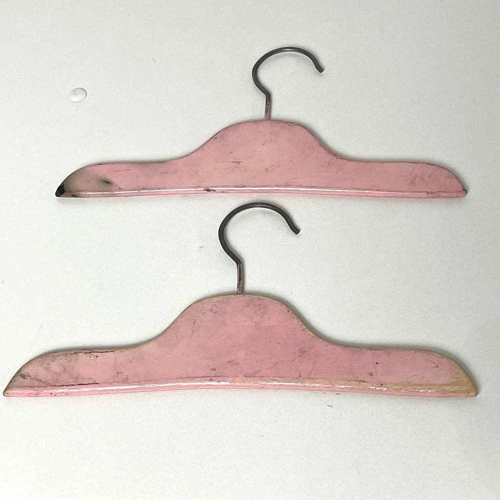4 Vintage Wooden Child's Hangers Blue Scottie Dog & Pink Cat 1930s